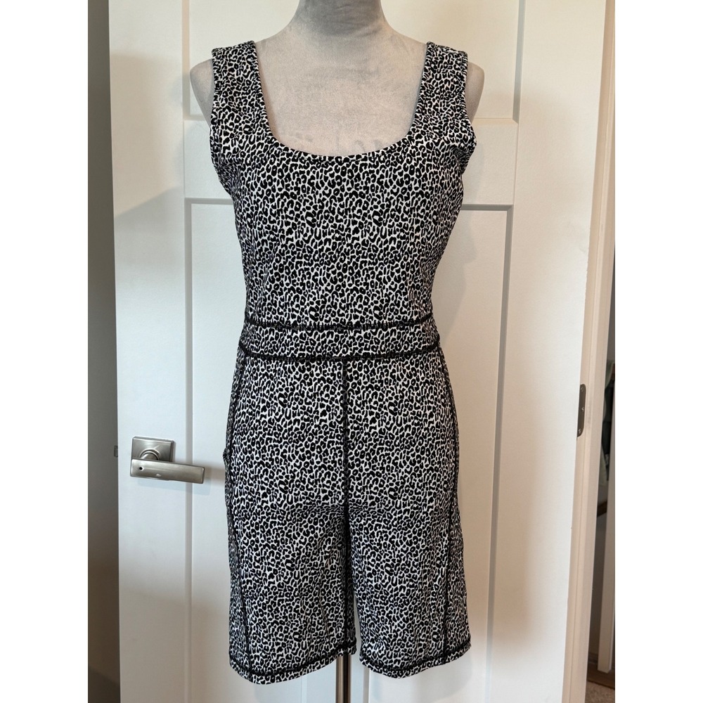 Lilly Pulitzer Luxletic Womens Large Leopard Print Active Romper Black White L